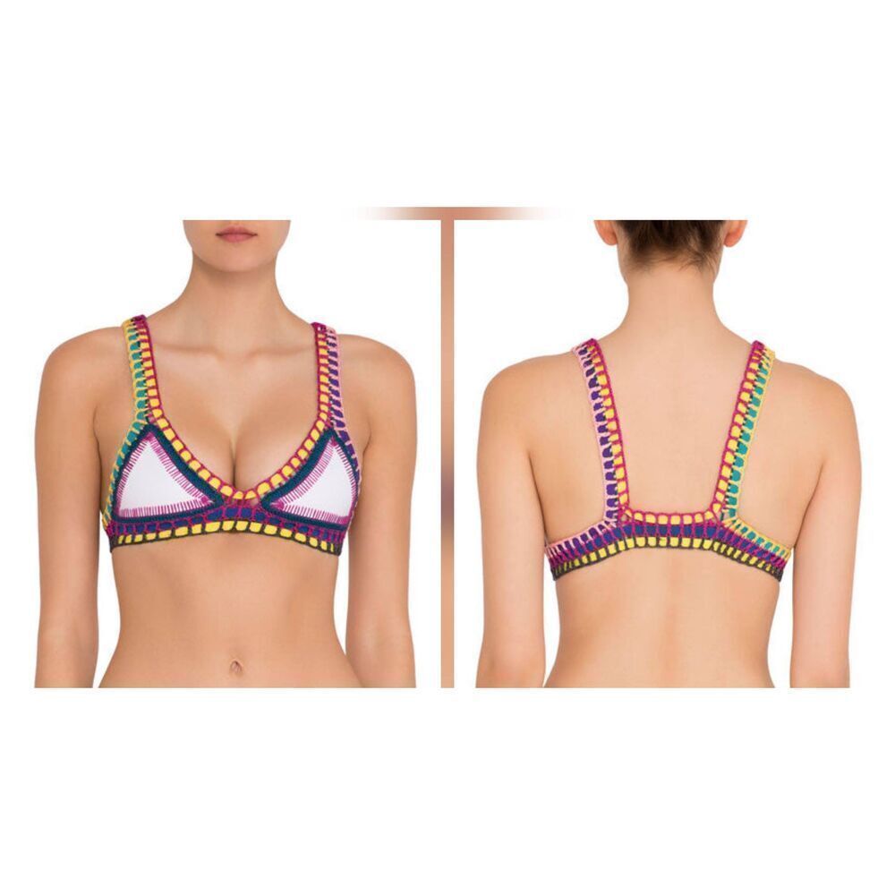 Bikini Yaz White Bust Multicolor Crochet Bikini Top Sz. S